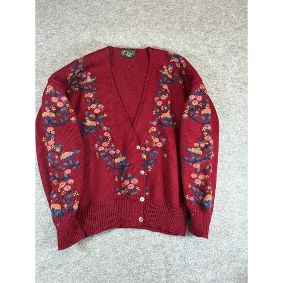 VTG Charter Club Petites Wool Floral Cardigan Womens Large Red Cottagecore 90s - Picture 3 of 10